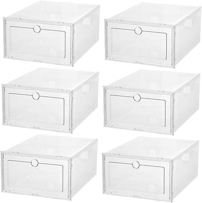 Healifty 6Pcs Transparent Shoe Storage Boxes Drawer Type Stackable Organizer Containers for Dustproof Moisture Resistant Sneakers and Shoes Plastic with Design for Easy Viewing