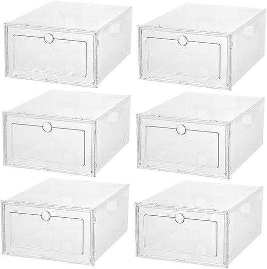 Healifty 6Pcs Transparent Shoe Storage Boxes Drawer Type Stackable Organizer Containers for Dustproof Moisture Resistant Sneakers and Shoes Plastic with Design for Easy Viewing
