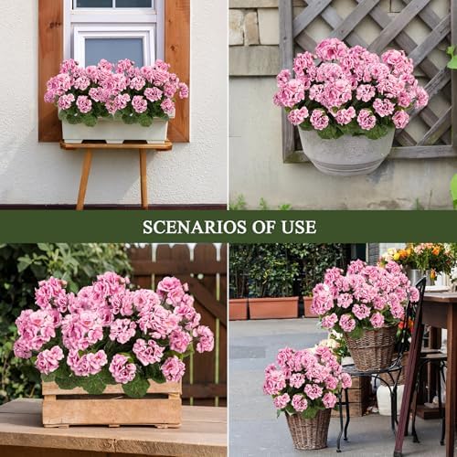 Artificial Flowers for Outdoors Artificial Geranium,Fake Flower Geranium Artificial Plant Home Decor,Silk Geraniums Artificial Flowers Realistic Outdoor Flower Decoration14.4 (Pink) 8PCS - Image 5