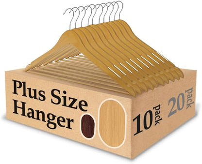 King Mills 19 Inch Plus Size Hangers, Extra Wide Hangers for Plus Size Clothes, Ganchos para Colgar Ropa, Ideal for XL, XXL Shirts, Coats, Dresses, Etc. Wood. Natural 10pk