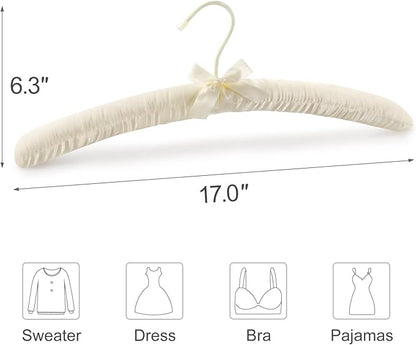 TOPIA HANGER Padded Hangers for Women Clothing,17-inch Satin Hangers 10 Pack Thick Foam Padded No Shoulder Bump for Sweaters, Coat, Blouses, Dresses-Ivory,CT18I-10