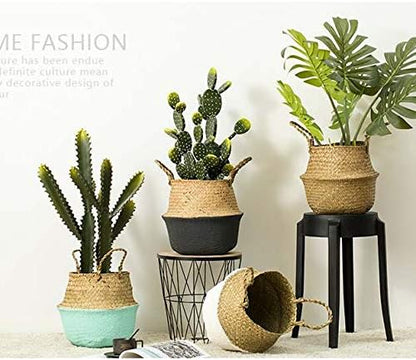 Seagrass Storage Basket, Natural Woven Storage Basket (Black 7 inch D x 8 inch H)