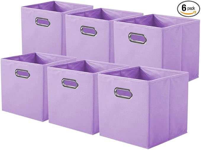 ShellKingdom Storage Bins, Foldable Fabric Storage Cubes And Cloth Storage Organizer Drawer with Metal Handle For Closet And Toys Storage, 11 X 10.5 X 10.5 INCH, 6 Pack (Lavender)