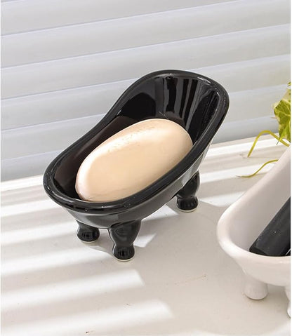 Ceramic Black Clawfoot Bathtub Bar Soap Dish for Bathroom Shower Decorative Soap Dish Sponge Holder Shower Bar Soap Tray Container for Bathroom, Kitchen Sink
