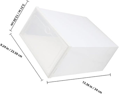 4pcs Plastic Shoe Boxes with White Frame Waterproof Dustproof Shoe Storage Containers Thickened Household Organizer for Closet and Home Storage