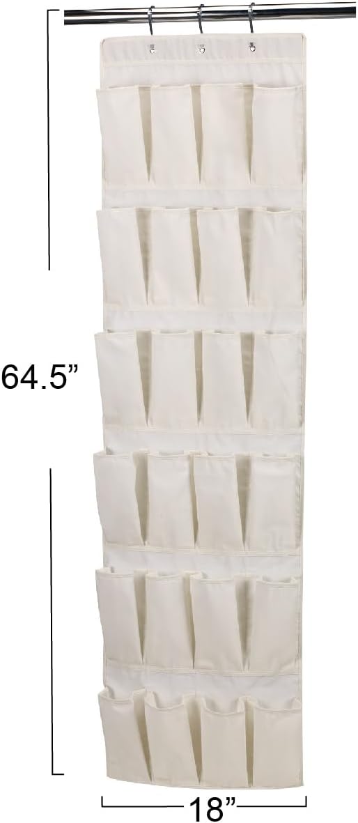 Household Essentials Over The Door 24 Packet Shoe Storage Organizer, Natural Canvas