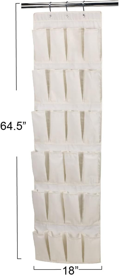 Household Essentials Over The Door 24 Packet Shoe Storage Organizer, Natural Canvas
