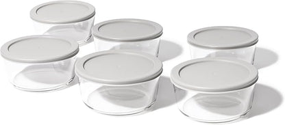 12-Piece Glass Food Storage Containers Set (6 Containers + 6 BPA-Free Lids) | 2-Cup, Leakproof | Microwave, Freezer, Oven & Dishwasher Safe | Ideal for Meal Prep & Pantry Organization, Grey