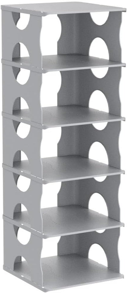 6-Tier Shoe Rack, Stackable Storage Organizer for Bedroom Entry, Adjustable Rack, Shoe Slots Shelf, Easy Tower Rack, Grey