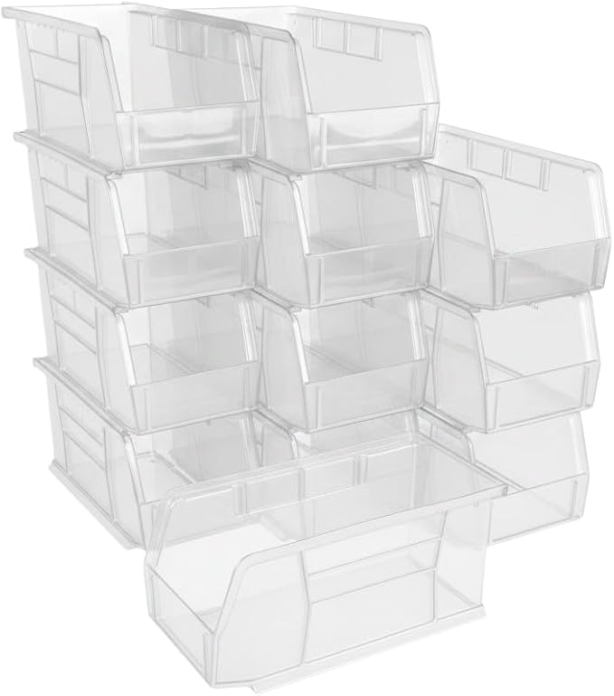 Hudson Exchange 11" x 5-1/2" x 5" (12 Pack) Plastic Stackable Storage Bin and Hanging Container, Clear