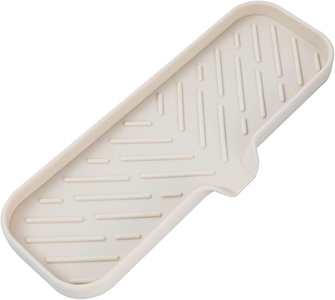 MicoYang Silicone Bathroom Soap Dishes with Drain Spout-Bathroom and Kitchen Sink Organizer,Sponge Holder,Dish Soap Tray,Perfect for Dispenser,Scrubber,Bottle,Cup on Sink or Counter-Tapioca 12"×4"