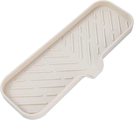 MicoYang Silicone Bathroom Soap Dishes with Drain Spout-Bathroom and Kitchen Sink Organizer,Sponge Holder,Dish Soap Tray,Perfect for Dispenser,Scrubber,Bottle,Cup on Sink or Counter-Tapioca 12"×4"