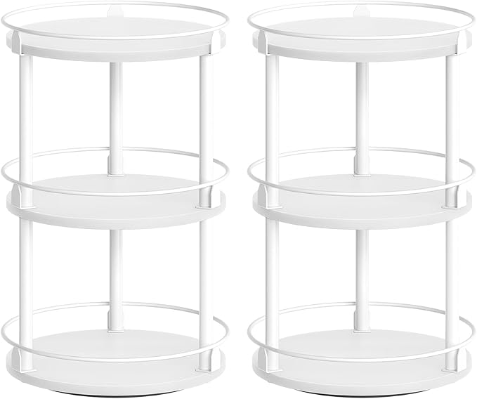 YATINEY Spice Rack, Set of 2 Lazy Susan Organizer, 3-Tier Turntable Organizer For Cabinet, Compact and Versatile, for Kitchen Countertop, White SR23L2WW