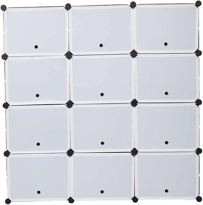 Shoe Rack Organizer, 12 Cube 7 Tier Covered Shoe Storage Cabinet 48 Pairs Freestanding DIY Shoe Shelves Plastic Shoes Rack for Closet Entryway Hallway Bedroom (Black)