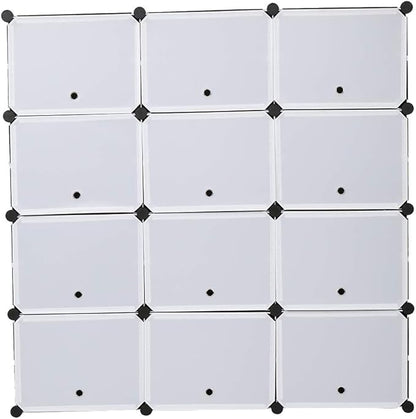 Shoe Rack Organizer, 12 Cube 7 Tier Covered Shoe Storage Cabinet 48 Pairs Freestanding DIY Shoe Shelves Plastic Shoes Rack for Closet Entryway Hallway Bedroom (Black)