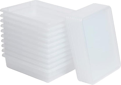 ECR4Kids Letter Size Plastic Tray Organizer with Lids, Small, Storage Bins, Clear, 10-Piece