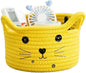 Woven Basket Cartoon Cotton Rope Gifts Basket with Handle Empty Baby Wicker Storage Basket Nursery Box Bin Kids Organizer Cat Dog Toy Basket Easter Basket,Yellow