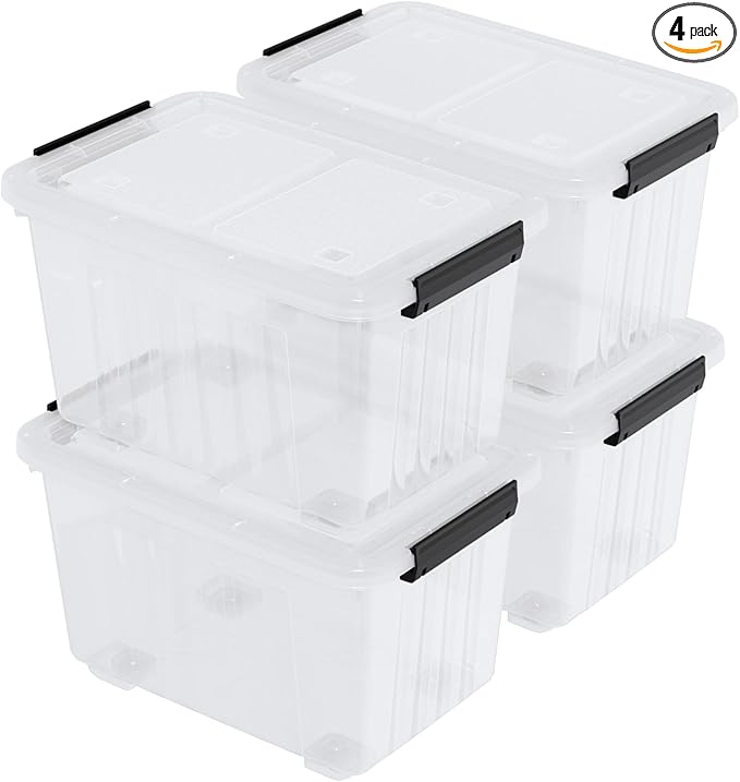 50 Quart Large Plastic Storage Bins with Wheels, Clear Storage Boxes with Lids, 4 Packs