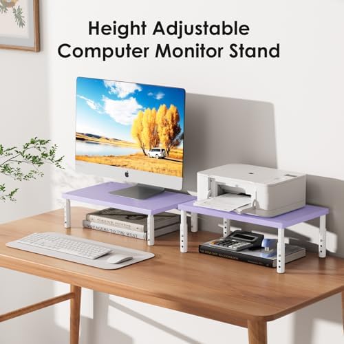 ECOLOVI Adjustable Wood Computer Monitor Stand Riser, Office Desk Organizer and Accessories for Monitor, Laptop, PC, Printer, Office Desk Accessories Workspace Organizer for Home Office Supplies, Purple - Image 6
