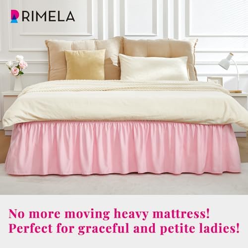 RIMELA Pink Bed Skirt Queen Size 18 Inch Drop, Elastic Bed Skirting for Bed Base and Frame, Bedding Dust Ruffle Easy to Install, Lightweight Wrap Around Adjustable Bedskirt - Image 2