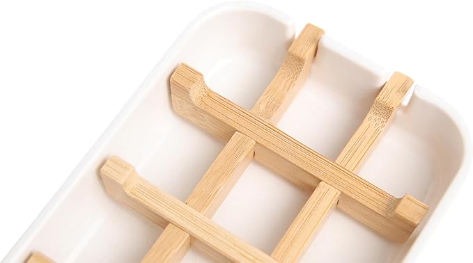 2 Pack Bamboo Fiber Soap Holder and Soap Dish Combination for Bathroom Bar Soap Holder Sink Deck Bathtub Shower Tray (White)