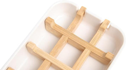 2 Pack Bamboo Fiber Soap Holder and Soap Dish Combination for Bathroom Bar Soap Holder Sink Deck Bathtub Shower Tray (White)