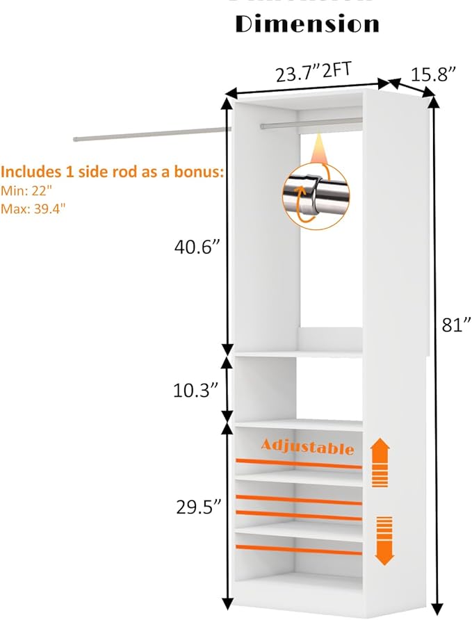 vomavex Closet System with Shoe Rack and Hanging Space, 2FT Closet Organizer System, Walk in Closet Organizer, Small Closet System(VO-010)