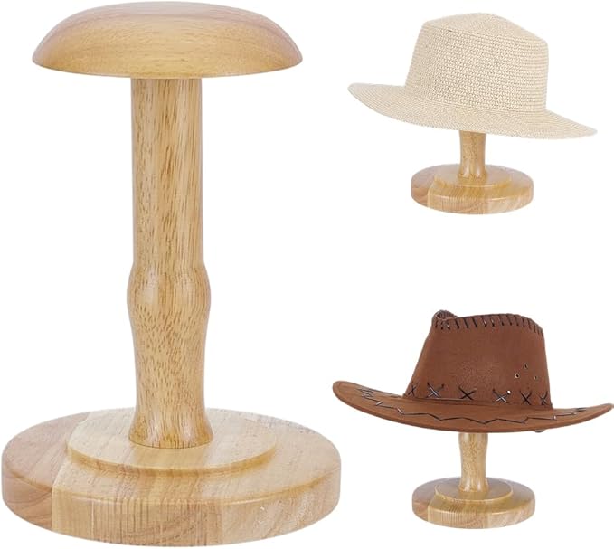 Cowboy Hat Stand Vintage Dome Dock Tabletop Hat Rack Holder Rustic Helmet Display Stand for Caps Wigs Helmet Cap Organizer Display Riser Decor for Home Desktop Shelf (Blanched Almond)