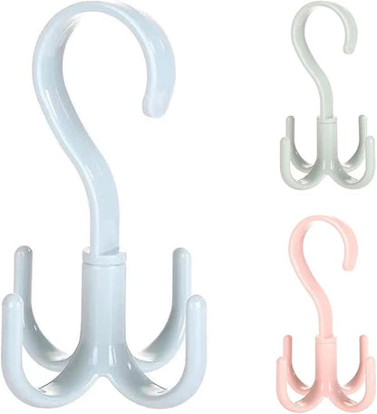 Closet Hanging Organizer 360 Degree Swivel Hooks (Pack of 3) for Hanging Belts, Ties, Bags, Purses, Scarves, Clothes and More. Easy Installation, no Drilling Required, Space Saving.