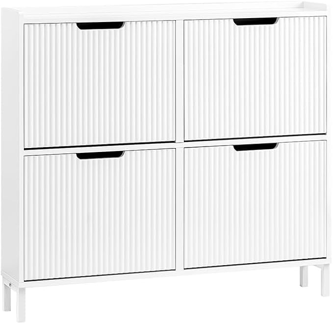 SoBuy Shoe Storage Cabinet for Entryway, Freestanding Shoe Organizer Cabinet, Narrow Slim Hidden Shoe Rack, FSR170 (White, 4-Drawers)
