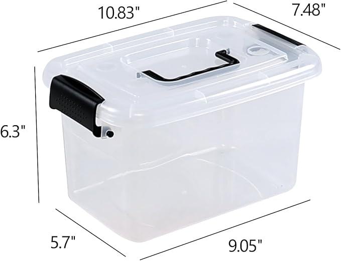 6 Quart Plastic Storage Box with Handle, Clear Latching Bin with Lids, 6 Packs