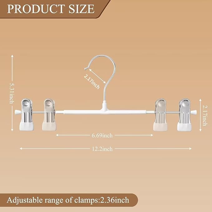 Pants Hangers with Clips 20 Pack Adjustable Skirt Hangers for Women Non-Slip Trousers Hanger for Jeans Clothes Hangers for Pants Heavy Duty Space Saving Shorts Hangers,White,12Inch