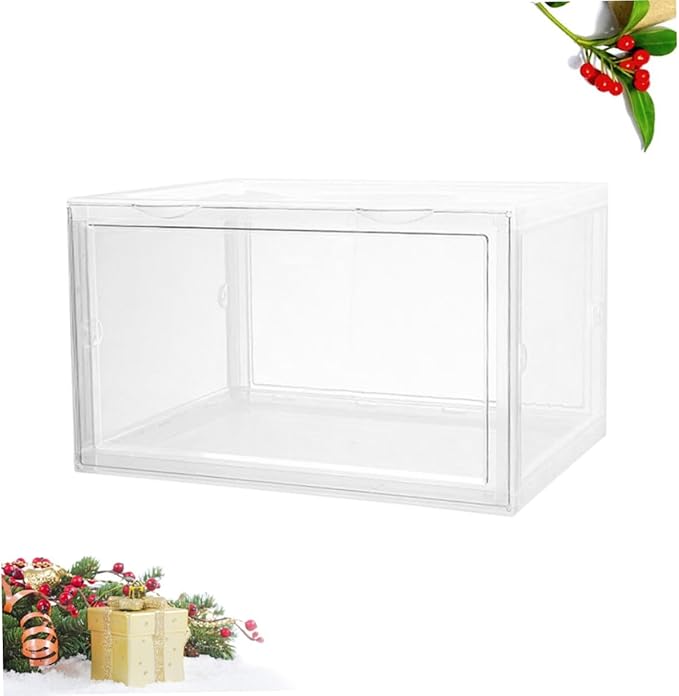 MAGICLULU Transparent Dustproof Shoe Storage Box Portable Organizer for Sneakers Sturdy Container with Buckle Closure for Home Closet Use Space-saving Design