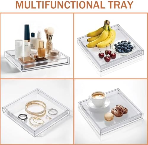 Clear Acrylic Tray - 10"x10" Multipurpose Square Decorative Tray for Perfume Display & Serving, Bathroom Sink Vanity Organizer Tray for Bathroom, Vanity, Coffee Table, Living Room Decor - Image 3