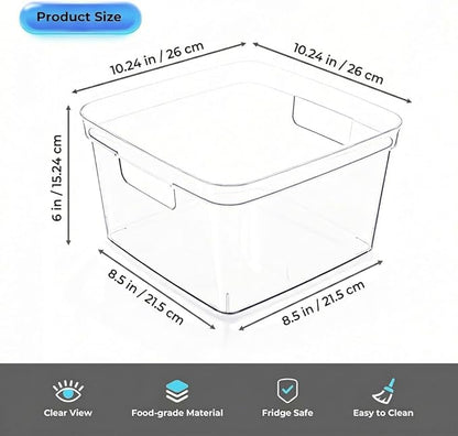 MOONEDGE 4-Pack Clear Cube Storage Bins,10x10 Plastic Organizer Boxes with Handles, Open-Top Square Containers for Closet,Pantry,Fridge,Kitchen,Bathroom,Laundry Room,UnderSink and Cabinet Organization