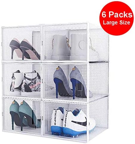 AJP Distributors 6 Collapsible Stackable Shoe Organizer Racks for Closets and Entryway Shoes Storage Cabinet Storage Bins Men Women Kids Guest Sneakers Clear Plastic Boxes Lids Small Medium Or Large