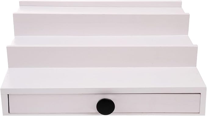 White Cologne Organizer for Men - 3 Tier Wooden Perfume Display Stand with Drawer and Hidden Compartment for Organizing and Storing, Cologne Holder Shelf for Dresser