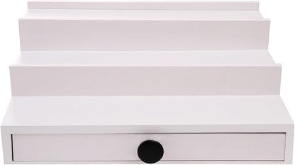 White Cologne Organizer for Men - 3 Tier Wooden Perfume Display Stand with Drawer and Hidden Compartment for Organizing and Storing, Cologne Holder Shelf for Dresser