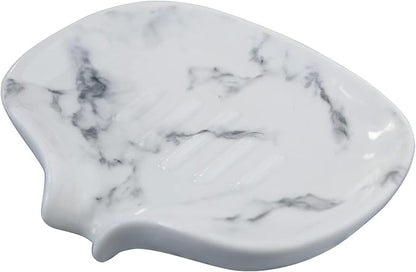 White Marble Texture Soap Dish Ceramic Soap Holder Self Draining Soap Dish Waterfall Slot Sponge Holder Bathroom Accessories for Bathroom, Kitchen,Bar Counter.
