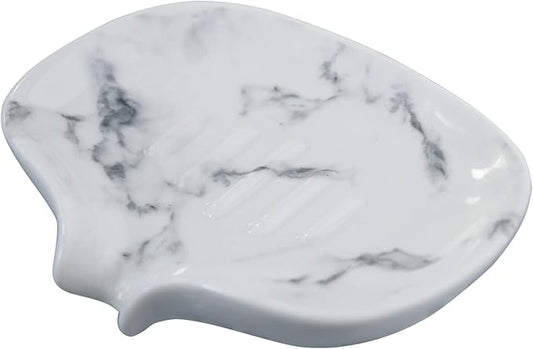 White Marble Texture Soap Dish Ceramic Soap Holder Self Draining Soap Dish Waterfall Slot Sponge Holder Bathroom Accessories for Bathroom, Kitchen,Bar Counter.