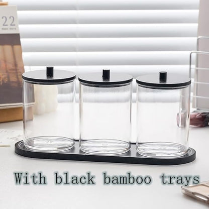 3 Pack Qtip Holder Dispenser for Cotton Swabs, Balls, Pads,Floss Picks- Bathroom Small Clear Plastic Canister Apothecary Jar Set Essentials Accessories Decor,Vanity Storage Organizer