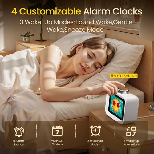 AIRIVO Alarm Clock, Colorful LCD Display with 8 Visual Themes, 4 Digital Alarms with 30 White Noise for Bedrooms, 112dB Loud Alarm Clock with Hourly Chime for Heavy Sleepers, Gift for Kids Teens - Image 5