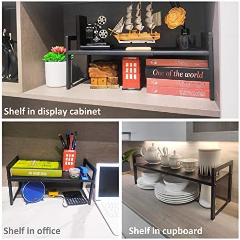 2 Pack Expandable Cabinet Shelf 7.9"D Adjustable Counter Riser Rack Black - Image 4
