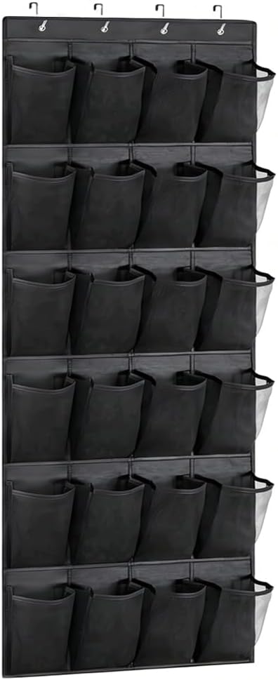 GANNEPIE Over The Door Shoe Organizer, 24 Pockets Heavy-Duty Hanging Shoe Rack, Black Space-Saving Storage for Sneakers & Sundries
