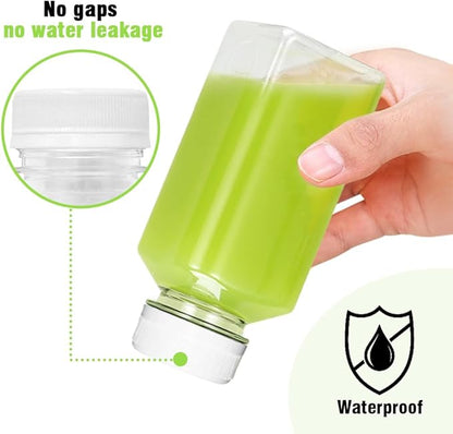 6PCS 8oz Reusable Plastic Juice Bottles with White Tamper Proof Lids, Brush, Funnel & Labels - Clear Juice Containers for Juicing, Smoothies & Homemade Beverages