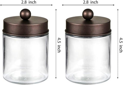 Amolliar Apothecary Jars Bathroom Storage Organizer - Cute Qtip Dispenser Holder Vanity Canister Jar Glass with Lid for Cotton Swabs,Rounds,Bath Salts,Makeup Sponges,Hair Accessories/Bronze (2 Pack)