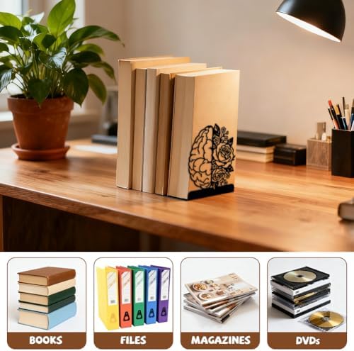 Peacoblue 4.7"x3.5"x5.9" Metal Bookends, Heavy Duty Book Ends for Shelves - Image 5