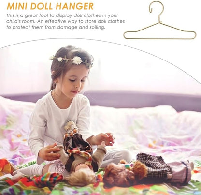 Abaodam 10pcs Mini Hanger Wire Hangers Dress Outfit Holders Mini Doll Coat Hanger Baby Dolls Baby Closet Hangers Gold Black Doll Playhouse Metal Wardrobe Fashion Toddler, Golden