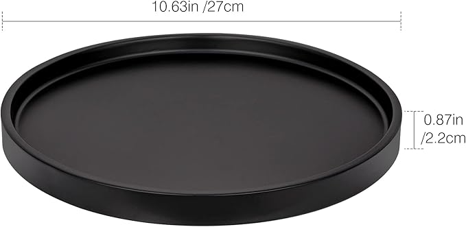 Emibele Vanity Tray, Resin Round Tray Decorative Storage Organizer for Bathroom Toilet Tank Bedroom Kitchen Countertop, Jewelry Storage Dresser Tray for Candle,Lotion Bottle,Cosmetics, Matte Black