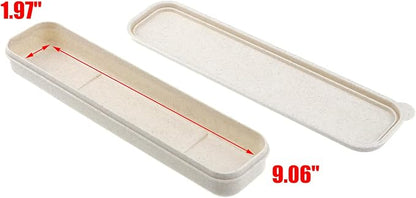 MY MIRONEY Portable Travel Tableware Box Beige Flatware Storage Box Case Travel Utensils Cutlery Case with Bag for Fork Spoon Chopsticks